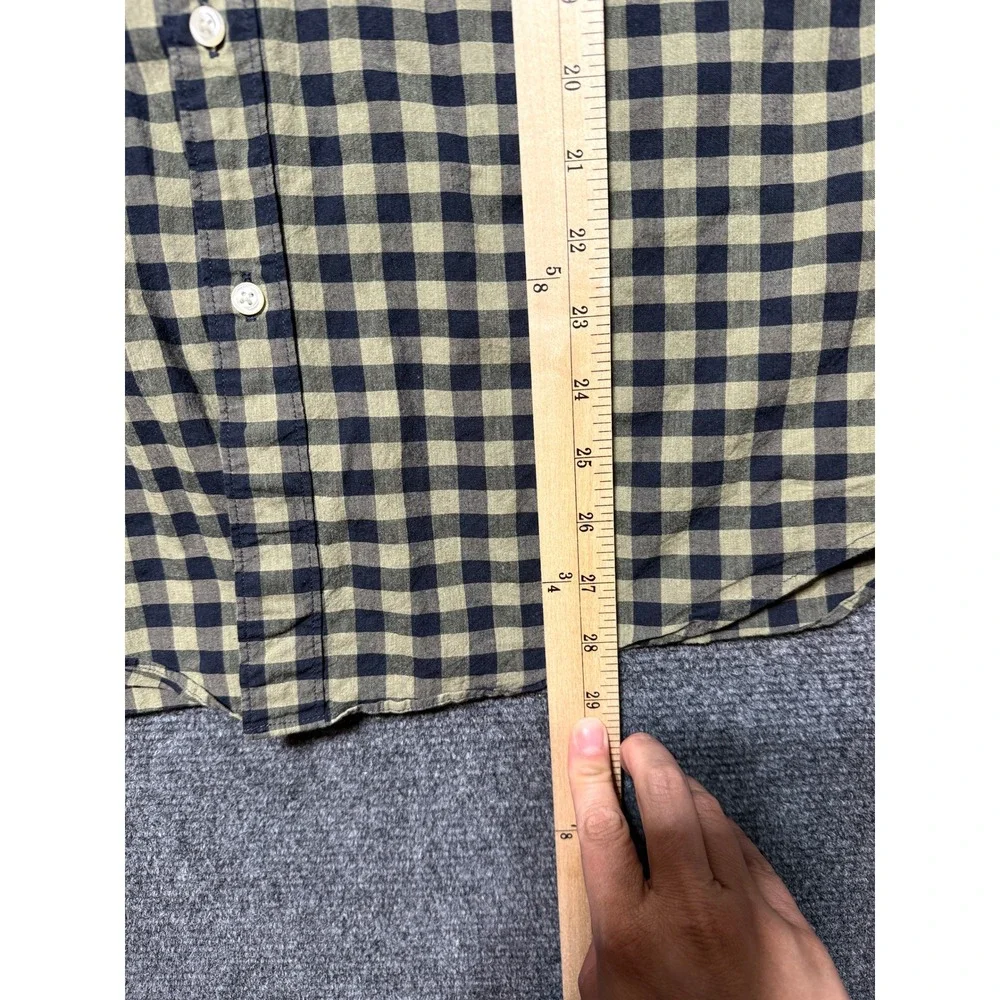 J.Crew Button Up Mens L Green Black Excellent Gingham Stretch Secret Wash AA429